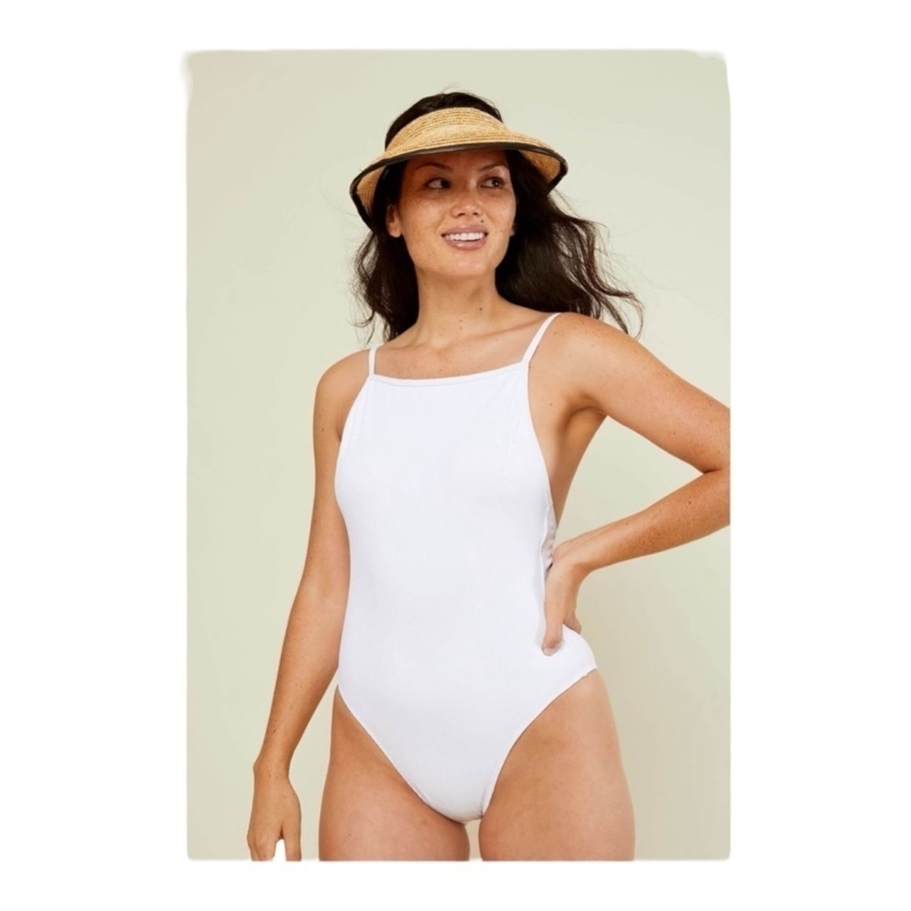 Andie The Paloma One Piece Swimsuit in White Ribbed NWT